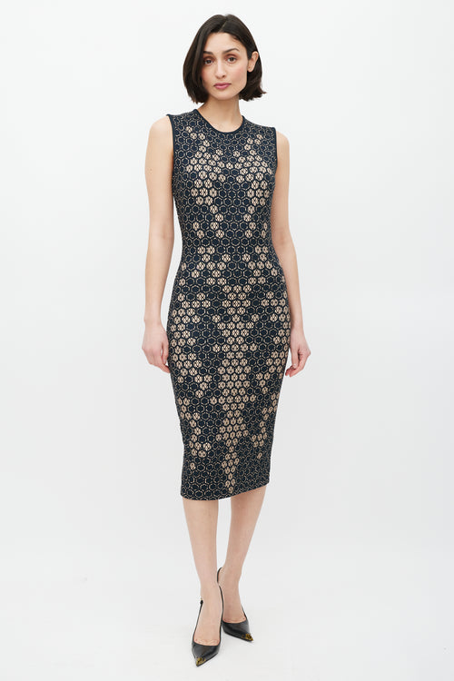 Alexander McQueen SS 2013 Navy & Cream Honeycomb Dress