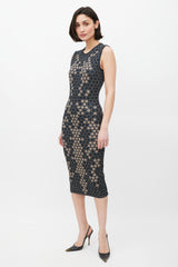 Alexander McQueen SS 2013 Navy & Cream Honeycomb Dress