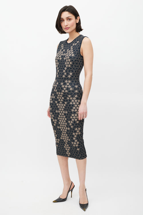 Alexander McQueen SS 2013 Navy & Cream Honeycomb Dress