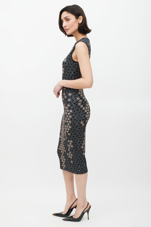 Alexander McQueen SS 2013 Navy & Cream Honeycomb Dress