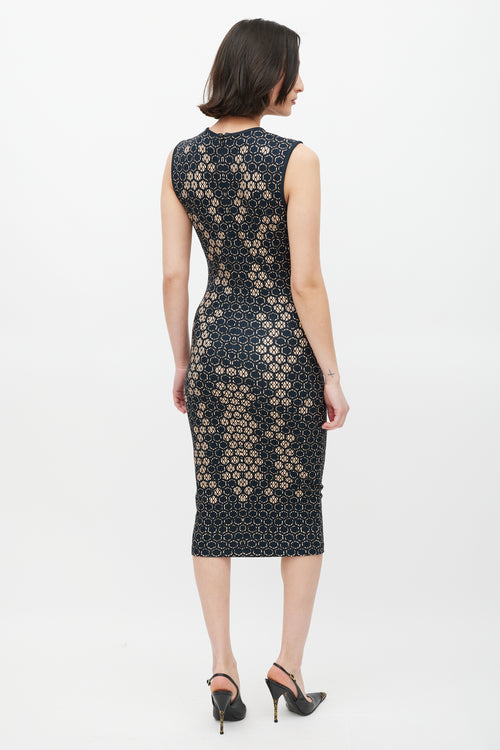 Alexander McQueen SS 2013 Navy & Cream Honeycomb Dress
