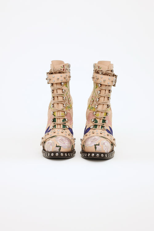 Alexander McQueen Beige Lace Embroidered Boots