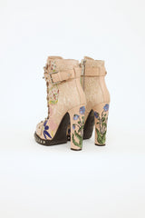 Alexander McQueen Beige Lace Embroidered Boots