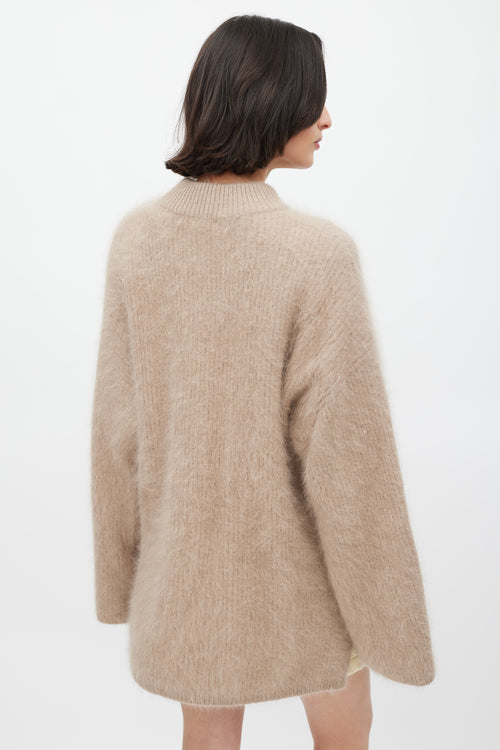 Alexander McQueen Beige Fuzzy Mock Neck Sweater