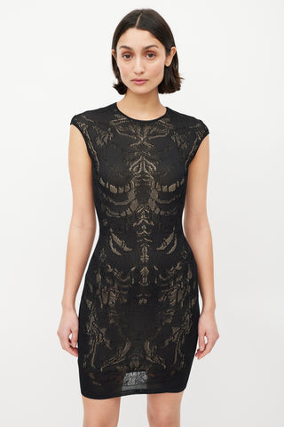 Alexander McQueen Black & Beige Lace Bodycon Dress