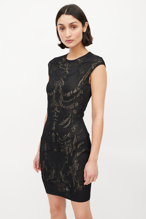 Alexander McQueen Black & Beige Lace Bodycon Dress