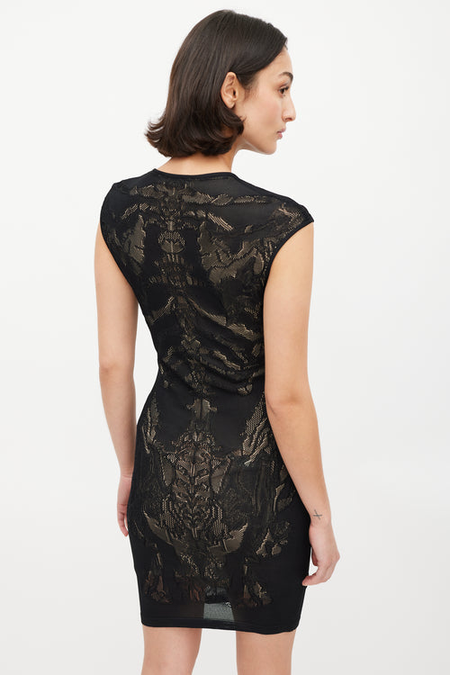Alexander McQueen Black & Beige Lace Bodycon Dress