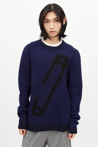 Alexander McQueen Black & Blue Wool Safety Pin Knit Sweater
