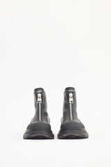 Alexander McQueen Black Leather Tread Slick Chunky Boot