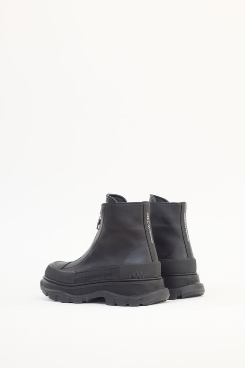 Alexander McQueen Black Leather Tread Slick Chunky Boot