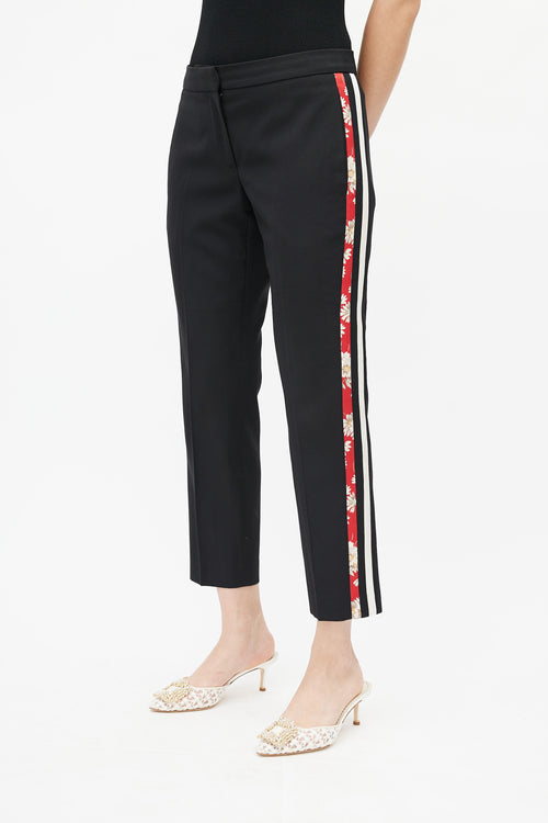 Alexander McQueen Black Floral Side Stripe Trouser