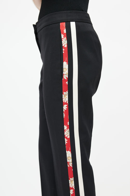 Alexander McQueen Black Floral Side Stripe Trouser