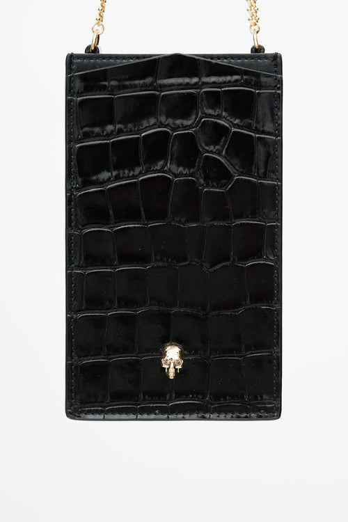 Alexander McQueen Black & Gold Embossed Skull Phone Case