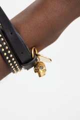Alexander McQueen Black & Gold Leather Skull Wrap Bracelet