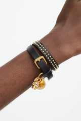 Alexander McQueen Black & Gold Leather Skull Wrap Bracelet