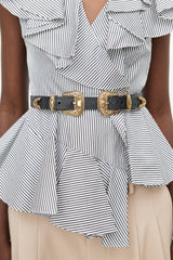 Alexander McQueen Black & Gold Western Double Buckle Belt