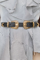 Alexander McQueen Black & Gold Western Double Buckle Belt