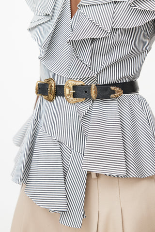 Alexander McQueen Black & Gold Western Double Buckle Belt
