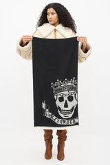 McQueen // Black & White Skull Fringe Scarf – VSP Consignment