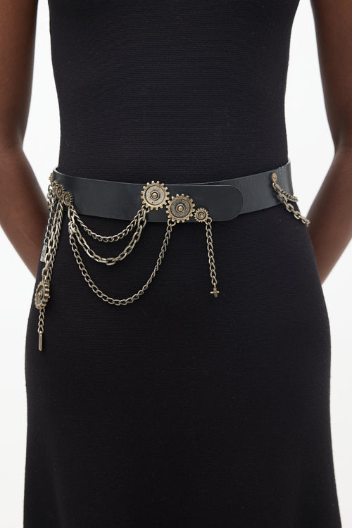 Alexander McQueen Black & Gold Leather Chain Belt