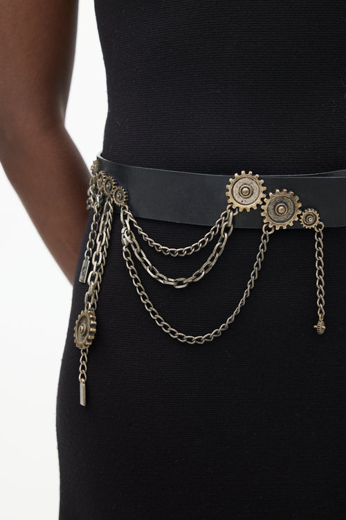 Alexander McQueen Black & Gold Leather Chain Belt