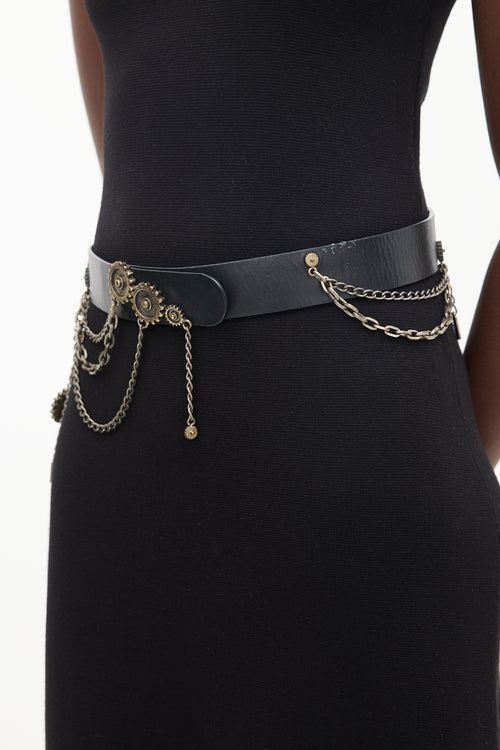 Alexander McQueen Black & Gold Leather Chain Belt