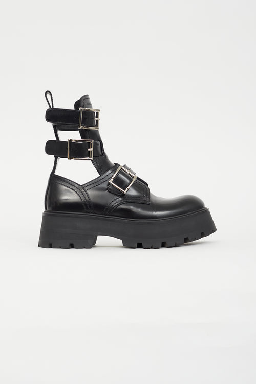 Alexander McQueen Black Leather Cage Boot