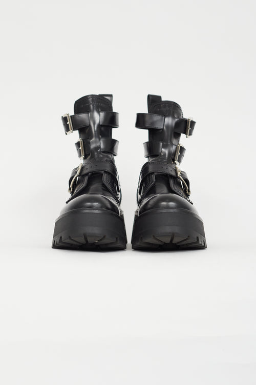 Alexander McQueen Black Leather Cage Boot