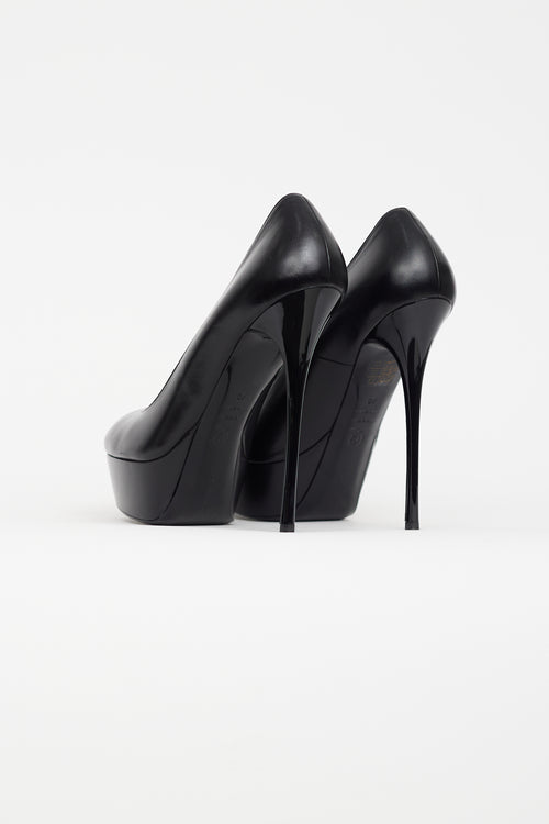 Alexander McQueen Black Leather Platform Heel