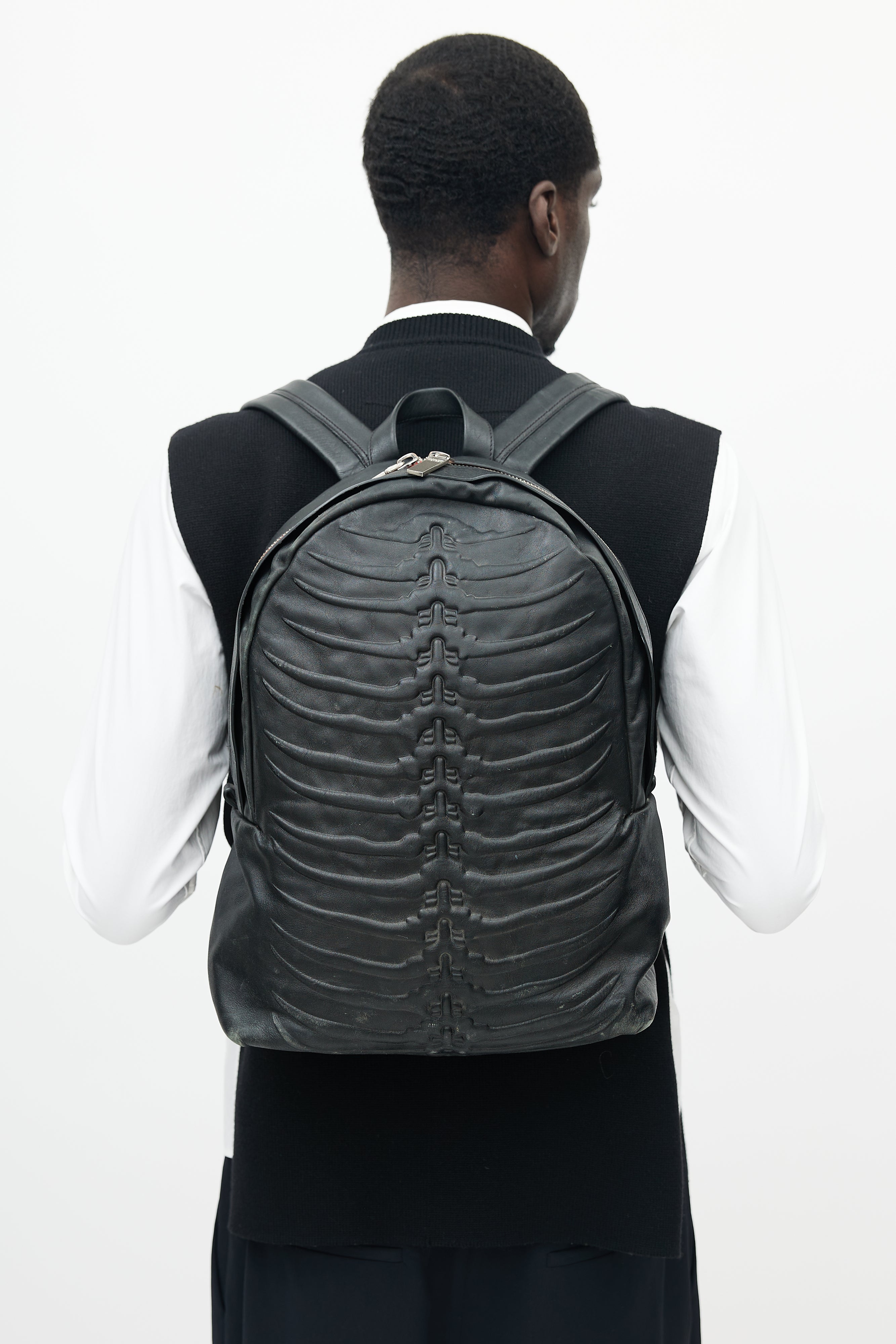 McQueen // Black Leather Rib Cage Backpack – VSP Consignment