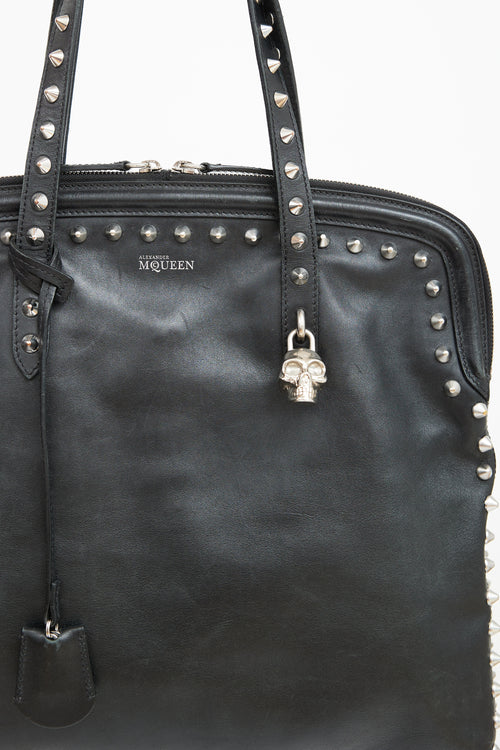 Alexander McQueen Black Leather Studded Skull Lock Tote Bag