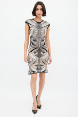 Alexander McQueen Black & Multi Silk Print Knit Dress