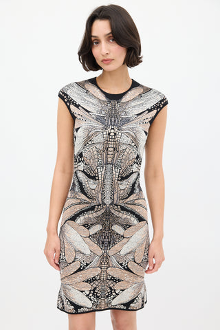 Alexander McQueen Black & Multi Silk Print Knit Dress
