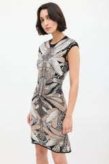 Alexander McQueen Black & Multi Silk Print Knit Dress