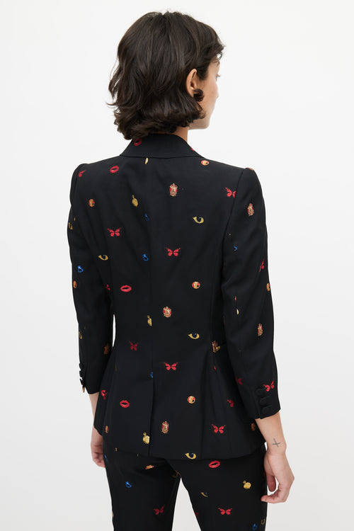 Alexander McQueen Black & Multicolour Butterfly Two Piece Suit