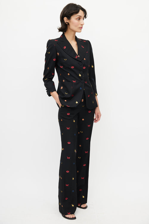 Alexander McQueen Black & Multicolour Butterfly Two Piece Suit