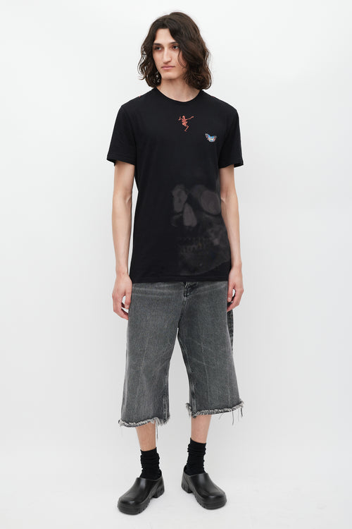 Alexander McQueen Black & Multicolour Embroidered Skeleton T-Shirt