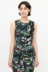 Alexander McQueen Black & Multicolour Floral Smocked Dress
