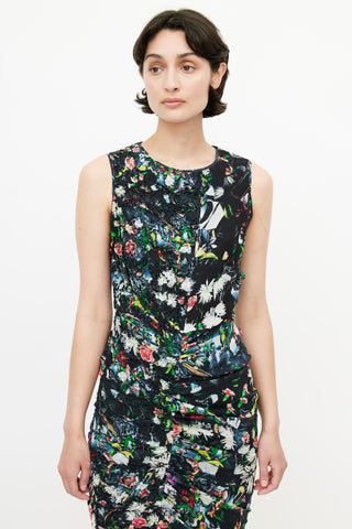 Alexander McQueen Black & Multicolour Floral Smocked Dress