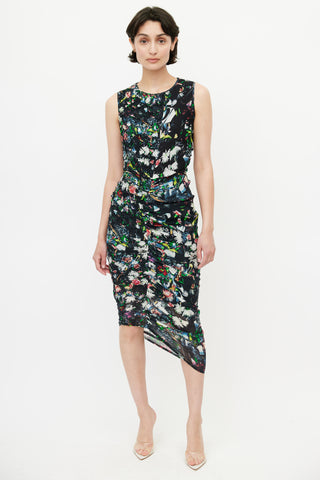 Alexander McQueen Black & Multicolour Floral Smocked Dress