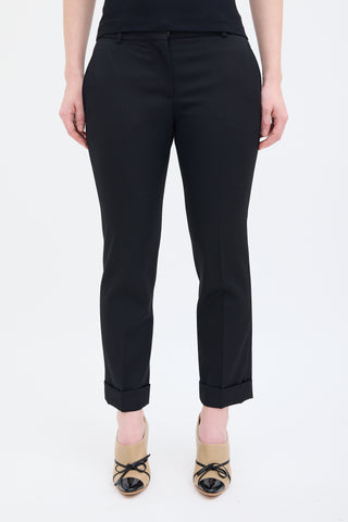 Alexander McQueen Black Wool Pleated Straight Leg Trouser