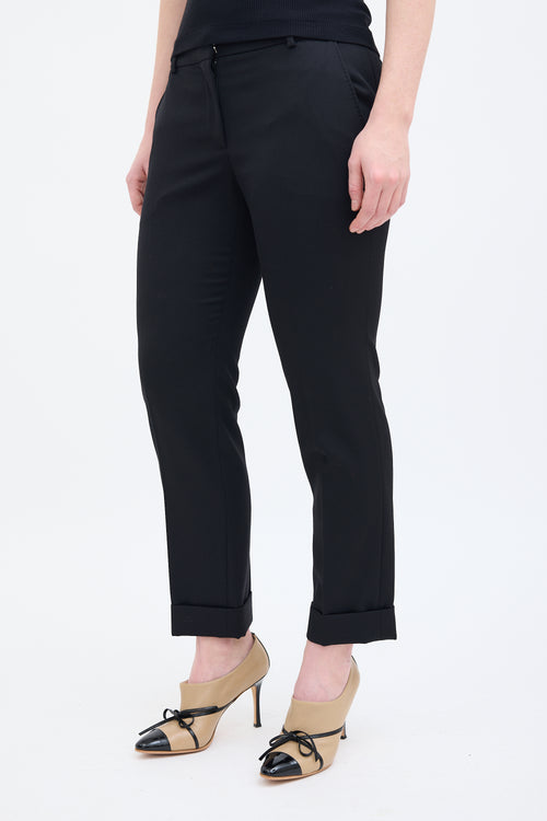 Alexander McQueen Black Wool Pleated Straight Leg Trouser