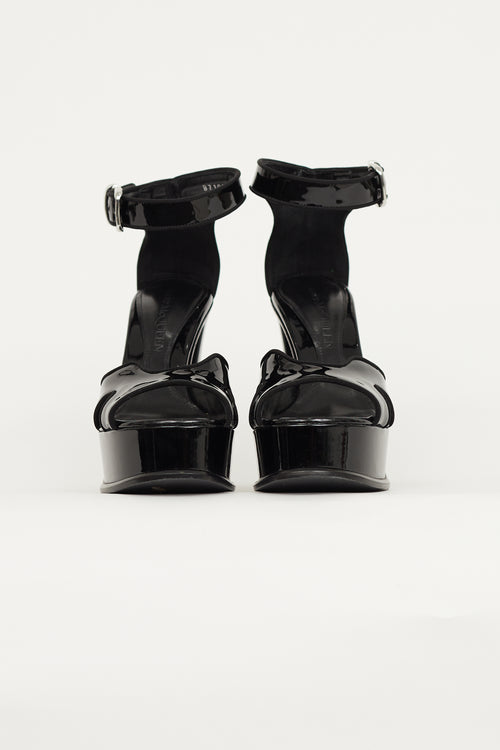 Alexander McQueen Black Patent Platform Strappy Heel