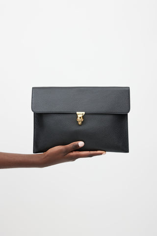Alexander McQueen Black Pebbled Leather Skull Pouch