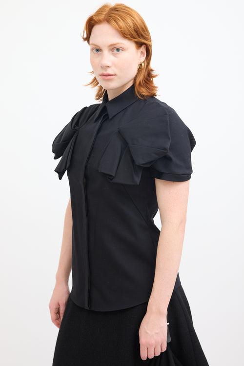 Alexander McQueen Black Pleated Drape Short Sleeve Shirt