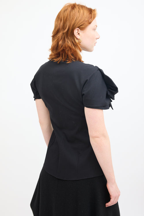 Alexander McQueen Black Pleated Drape Short Sleeve Shirt