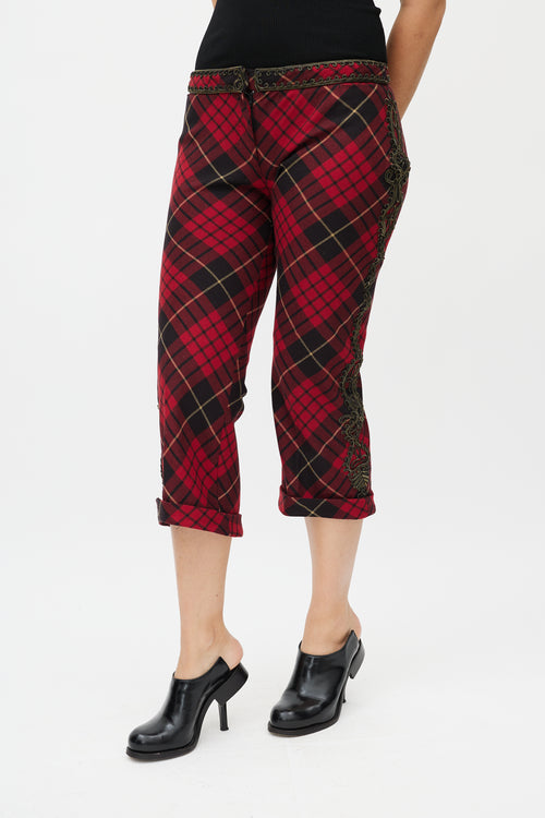 Alexander McQueen Black & Red Plaid Zipper Cropped Trouser