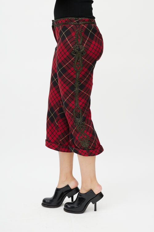 Alexander McQueen Black & Red Plaid Zipper Cropped Trouser