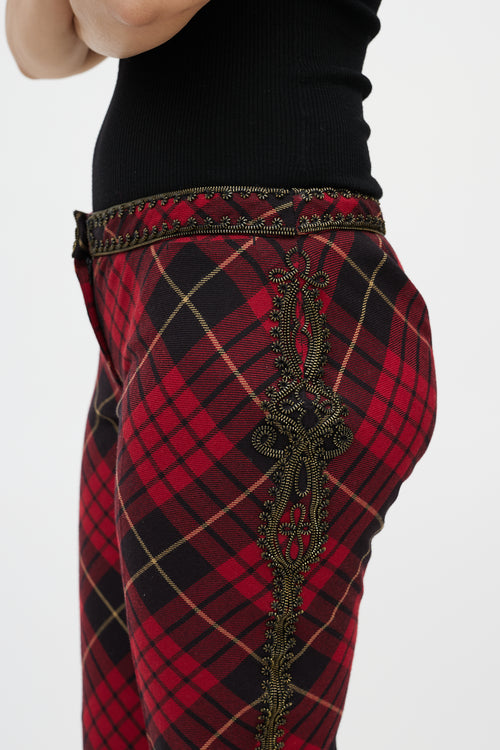 Alexander McQueen Black & Red Plaid Zipper Cropped Trouser