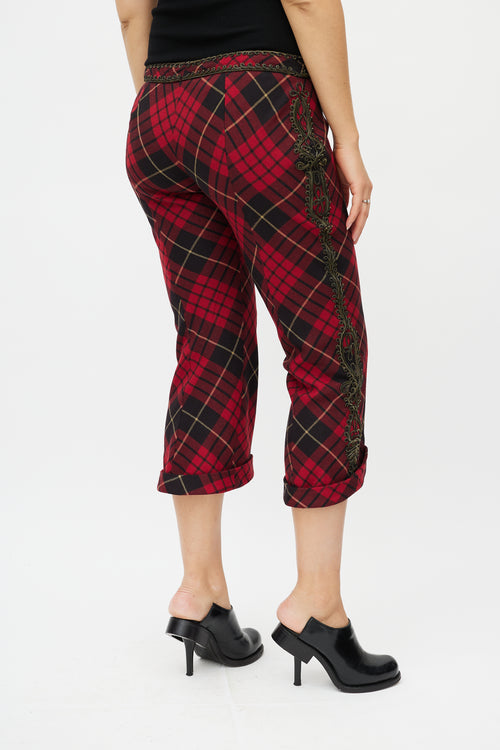 Alexander McQueen Black & Red Plaid Zipper Cropped Trouser